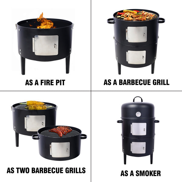 17 Inch Steel Charcoal Smoker For Outdoor BBQ