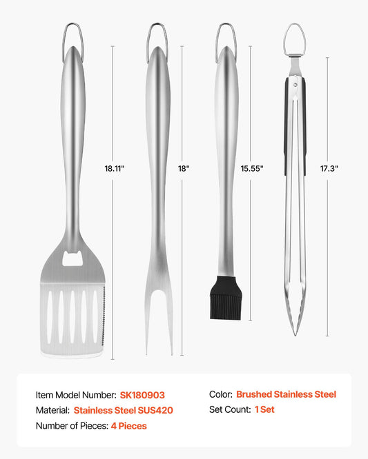 4-pcs Stainless Steel Barbecue Utensil Tool Set